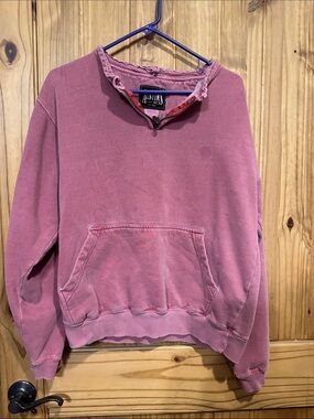Washed Rose Quarter-Zip Kangaroo Pocket Sweatshirt